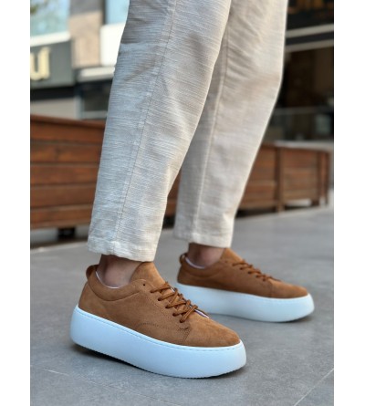 LE11 Bağcıklı Erkek Yüksek Taban İthal Süet Taba Spor Ayakkabı