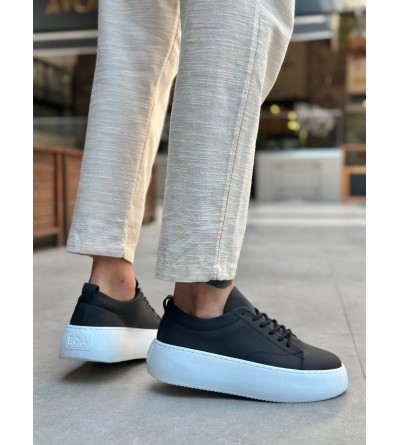 LE11 Bağcıklı Erkek Yüksek Taban Siyah Spor Ayakkabı