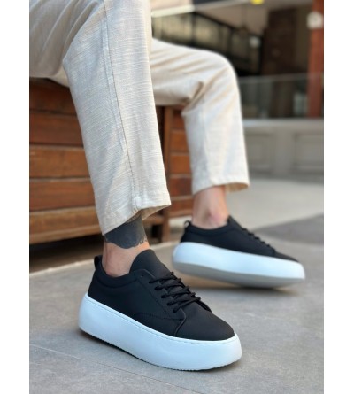 LE11 Bağcıklı Erkek Yüksek Taban Siyah Spor Ayakkabı