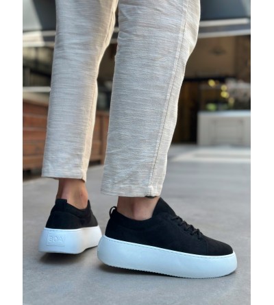 LE11 Bağcıklı Erkek Yüksek Taban Siyah Süet Spor Ayakkabı