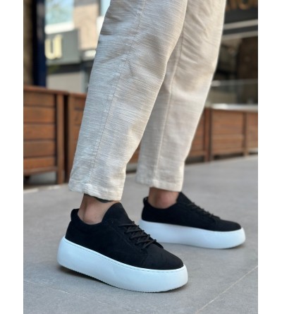 LE11 Bağcıklı Erkek Yüksek Taban Siyah Süet Spor Ayakkabı