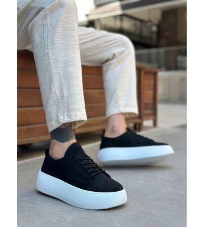 LE11 Bağcıklı Erkek Yüksek Taban Siyah Süet Spor Ayakkabı