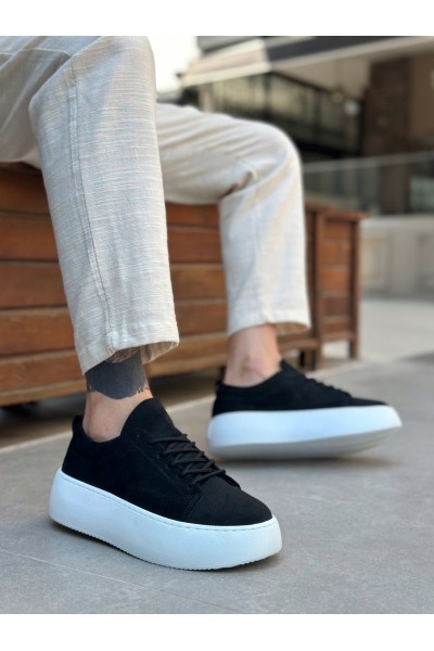 LE11 Bağcıklı Erkek Yüksek Taban Siyah Süet Spor Ayakkabı
