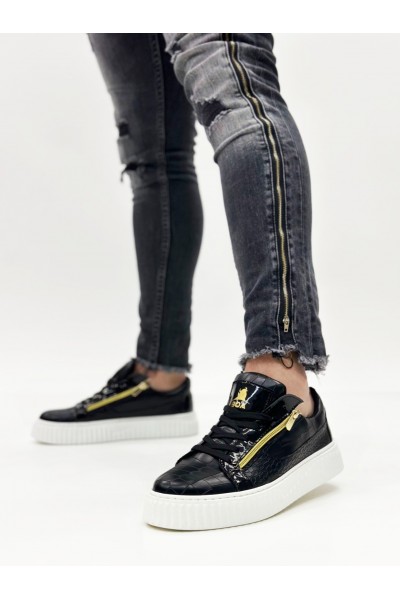 SNR-308 BOA Kalın Yüksek Taban Çift Fermuarlı Siyah Beyaz Erkek Ayakkabı SNR-308 BOA Kalın Yüksek Taban Çift Fermuarlı Siyah Beyaz Erkek Ayakkabı