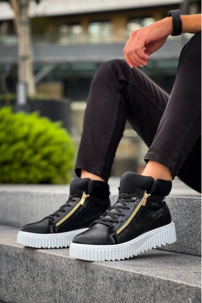 SNR-512 BOA Kalın Yüksek Taban Çift Fermuarlı Siyah Erkek Spor Bot SNR-512 BOA Kalın Yüksek Taban Çift Fermuarlı Siyah Erkek Spor Bot