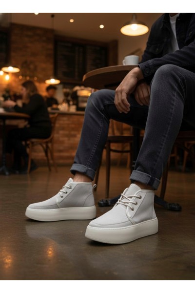 BA0550 İçi Kürklü Bağcıklı Krem Erkek Tarz Spor Bot