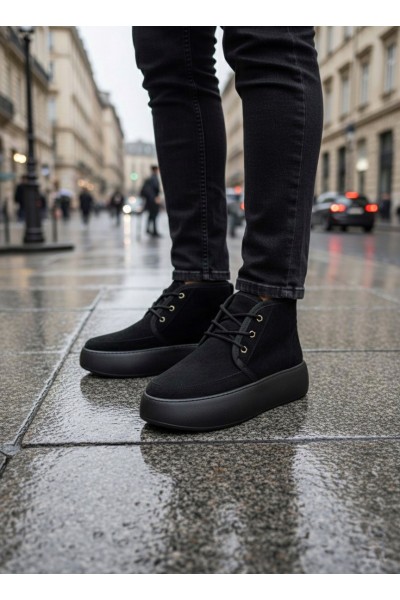 BA0550 İçi Kürklü Bağcıklı Siyah Taban Erkek Tarz Spor Bot