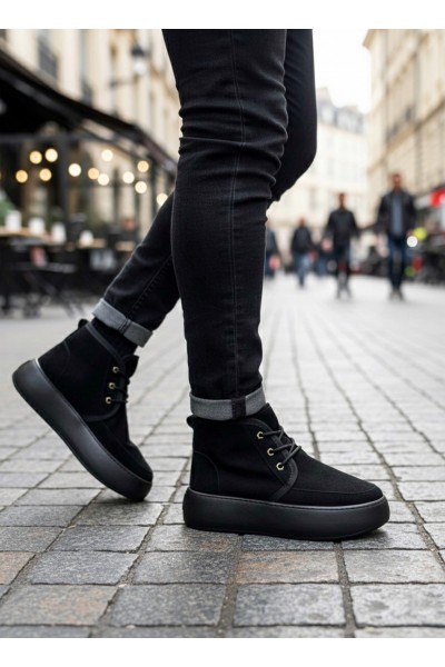 BA0550 İçi Kürklü Bağcıklı Siyah Taban Erkek Tarz Spor Bot