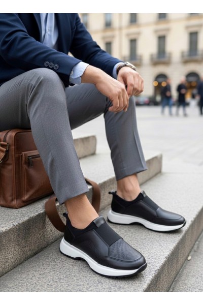 BA0244 İçi Dışı Hakiki Deri Bantlı Rahat Taban Casual Siyah Erkek Ayakkabı BA0244 İçi Dışı Hakiki Deri Bantlı Rahat Taban Casual Siyah Erkek Ayakkabı