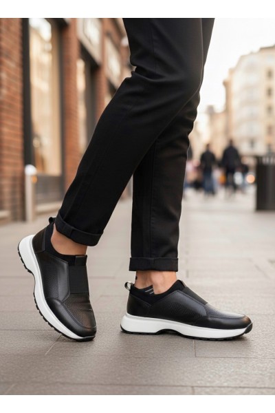 BA0244 İçi Dışı Hakiki Deri Bantlı Rahat Taban Casual Siyah Erkek Ayakkabı BA0244 İçi Dışı Hakiki Deri Bantlı Rahat Taban Casual Siyah Erkek Ayakkabı
