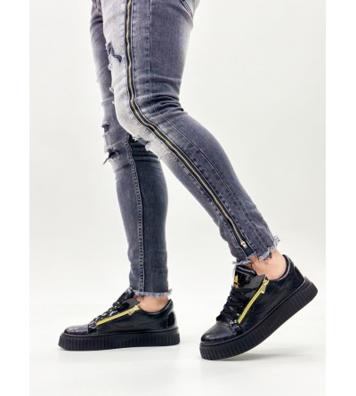 SNR-308 BOA Kalın Yüksek Taban Çift Fermuarlı Siyah Siyah Erkek Ayakkabı SNR-308 BOA Kalın Yüksek Taban Çift Fermuarlı Siyah Siyah Erkek Ayakkabı