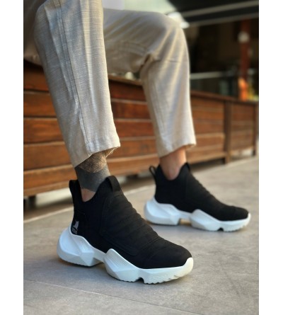 BA0401 Bağcıksız Rahat Yüksek Taban Siyah Süet Erkek Spor Yarım Bilek Bot