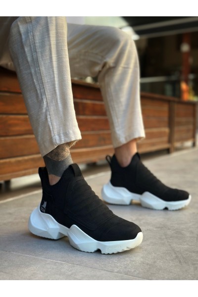 BA0401 Bağcıksız Rahat Yüksek Taban Siyah Süet Erkek Spor Yarım Bilek Bot