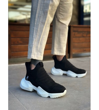 BA0401 Bağcıksız Rahat Yüksek Taban Siyah Süet Erkek Spor Yarım Bilek Bot