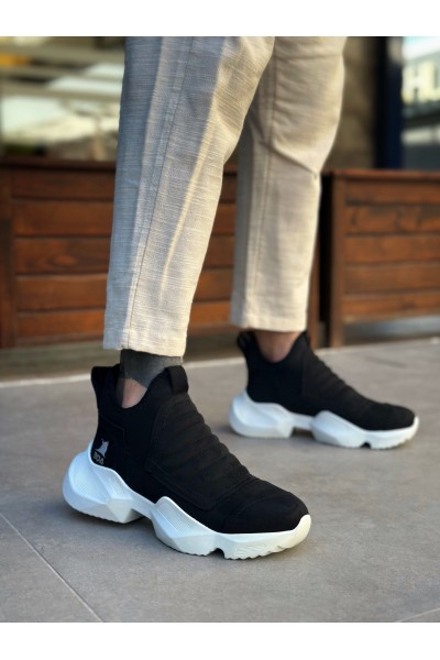 BA0401 Bağcıksız Rahat Yüksek Taban Siyah Süet Erkek Spor Yarım Bilek Bot