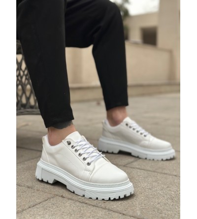 BA0245 Beyaz Akıllı Lastik Bağcık Yüksek Siyah Taban Günlük Erkek Ayakkabı