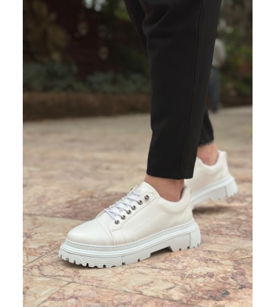 BA0245 Beyaz Akıllı Lastik Bağcık Yüksek Siyah Taban Günlük Erkek Ayakkabı