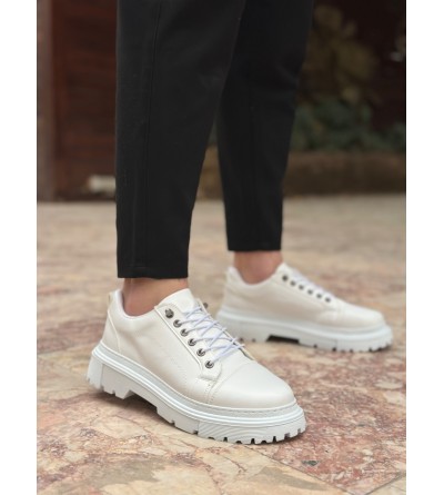 BA0245 Beyaz Akıllı Lastik Bağcık Yüksek Siyah Taban Günlük Erkek Ayakkabı