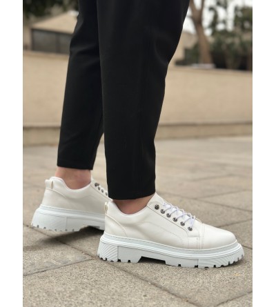 BA0245 Beyaz Akıllı Lastik Bağcık Yüksek Siyah Taban Günlük Erkek Ayakkabı