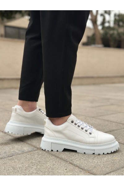 BA0245 Beyaz Akıllı Lastik Bağcık Yüksek Siyah Taban Günlük Erkek Ayakkabı