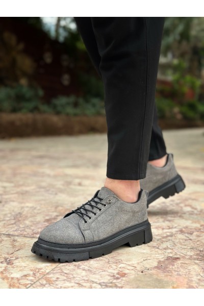 BA0245 Gri Süet Akıllı Lastik Bağcık Yüksek Taban Günlük Erkek Ayakkabı