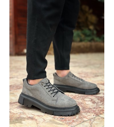 BA0245 Gri Süet Akıllı Lastik Bağcık Yüksek Taban Günlük Erkek Ayakkabı