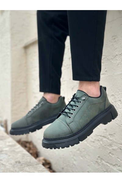 BA0245 Haki Akıllı Lastik Bağcık Yüksek Taban Günlük Erkek Ayakkabı