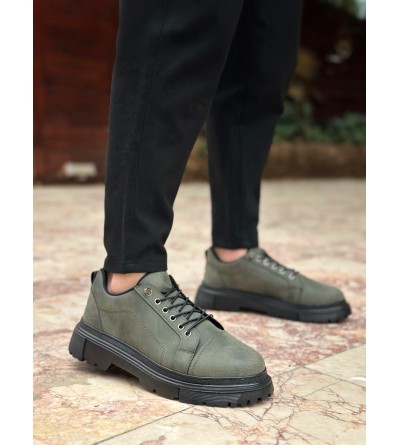 BA0245 Haki Akıllı Lastik Bağcık Yüksek Taban Günlük Erkek Ayakkabı