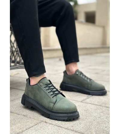 BA0245 Haki Akıllı Lastik Bağcık Yüksek Taban Günlük Erkek Ayakkabı