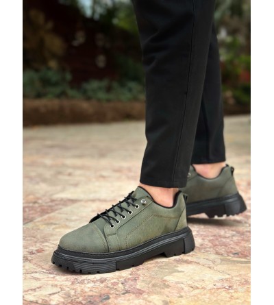 BA0245 Haki Akıllı Lastik Bağcık Yüksek Taban Günlük Erkek Ayakkabı