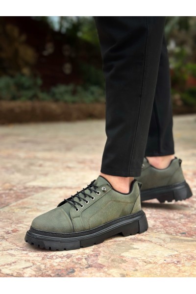 BA0245 Haki Akıllı Lastik Bağcık Yüksek Taban Günlük Erkek Ayakkabı