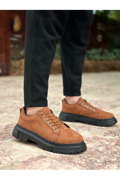 BA0245 Taba Süet Akıllı Lastik Bağcık Yüksek Siyah Taban Günlük Erkek Ayakkabı