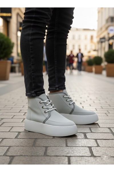BA0550 İçi Kürklü Bağcıklı Gri Erkek Tarz Spor Bot