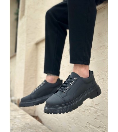 BA0245 Siyah Akıllı Lastik Bağcık Yüksek Siyah Taban Günlük Erkek Ayakkabı