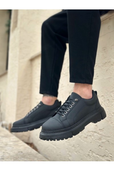BA0245 Siyah Akıllı Lastik Bağcık Yüksek Siyah Taban Günlük Erkek Ayakkabı
