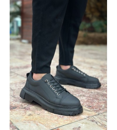 BA0245 Siyah Akıllı Lastik Bağcık Yüksek Siyah Taban Günlük Erkek Ayakkabı