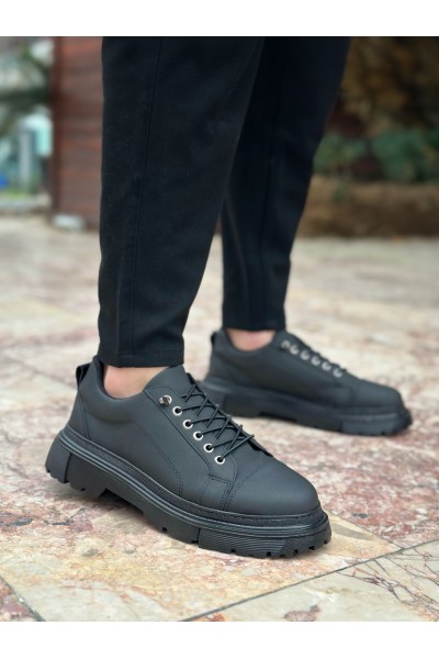 BA0245 Siyah Akıllı Lastik Bağcık Yüksek Siyah Taban Günlük Erkek Ayakkabı