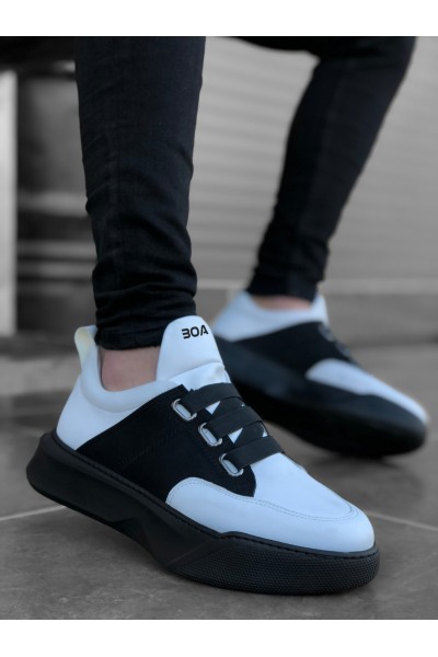 BA0160 Bantlı Erkek Yüksek Taban Beyaz Siyah Spor Ayakkabı