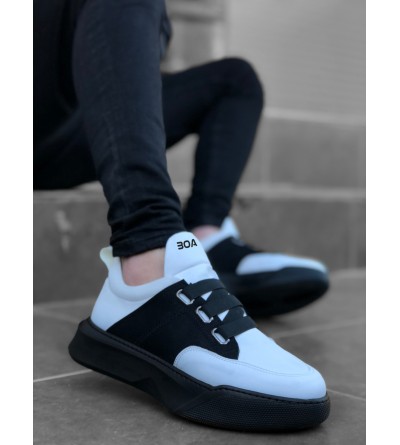 BA0160 Bantlı Erkek Yüksek Taban Beyaz Siyah Spor Ayakkabı