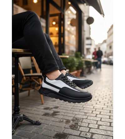 BA0246 Siyah Beyaz Parçalı Bağcıklı Yüksek Taban Günlük Erkek Ayakkabı