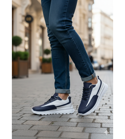 BA0246 Lacivert Bağcıklı Yüksek Beyaz Taban Günlük Erkek Ayakkabı