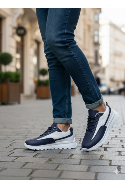 BA0246 Lacivert Bağcıklı Yüksek Beyaz Taban Günlük Erkek Ayakkabı