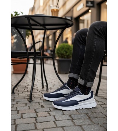 BA0246 Lacivert Bağcıklı Yüksek Beyaz Taban Günlük Erkek Ayakkabı