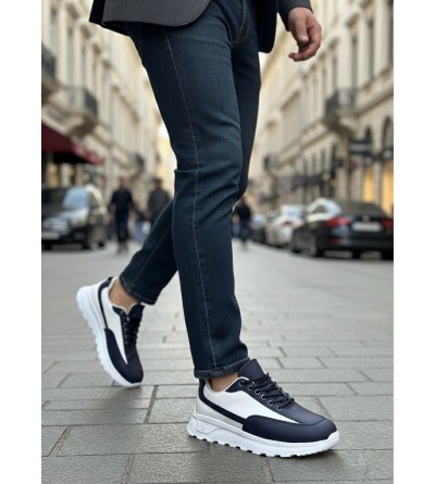 BA0246 Lacivert Bağcıklı Yüksek Beyaz Taban Günlük Erkek Ayakkabı