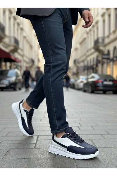 BA0246 Lacivert Bağcıklı Yüksek Beyaz Taban Günlük Erkek Ayakkabı