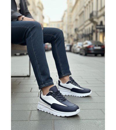 BA0246 Lacivert Bağcıklı Yüksek Beyaz Taban Günlük Erkek Ayakkabı