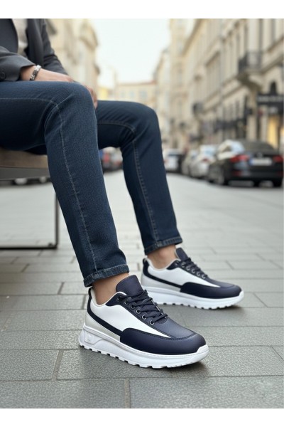 BA0246 Lacivert Bağcıklı Yüksek Beyaz Taban Günlük Erkek Ayakkabı