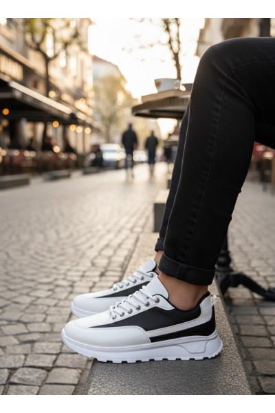 BA0246 Beyaz Siyah Parçalı Bağcıklı Yüksek Taban Günlük Erkek Ayakkabı BA0246 Beyaz Siyah Parçalı Bağcıklı Yüksek Taban Günlük Erkek Ayakkabı