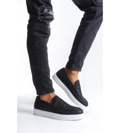 BA0580 Bağcıksız Kuşaklı Yüksek Siyah Beyaz Taban Erkek Ayakkabı BA0580 Bağcıksız Kuşaklı Yüksek Siyah Beyaz Taban Erkek Ayakkabı