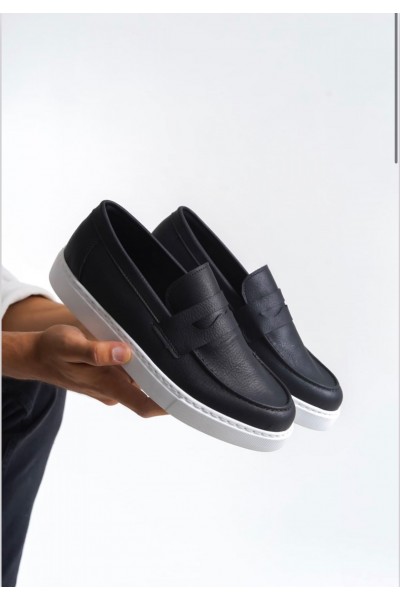 BA0580 Bağcıksız Kuşaklı Yüksek Siyah Beyaz Taban Erkek Ayakkabı